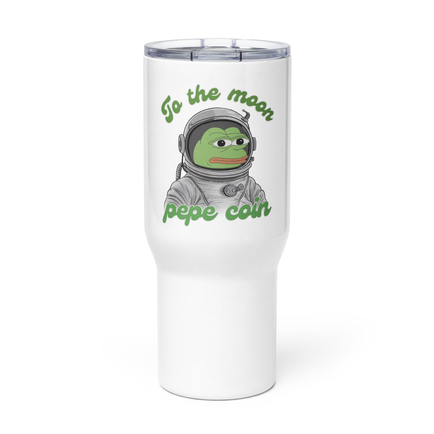 PEPE Coin Travel mug with a handle